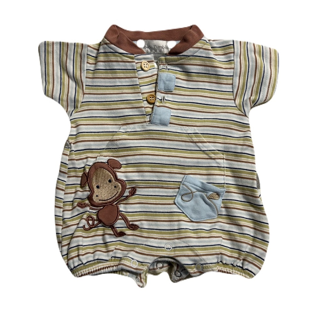 Striped Baby Romper with Monkey Patch‎
